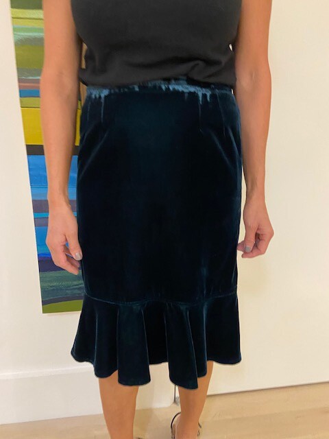 YVES SAINT LAURENT gonna donna con volant in velluto verde smeraldo taglia 40