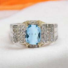 Aquamarine Cushion Cut Gemstone With 925 Sterling Silver Ring For Men's #674 *