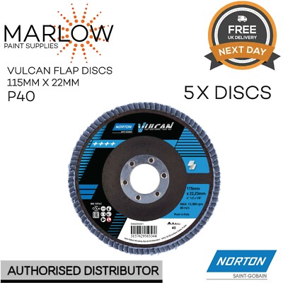5 X NORTON 63642502331 VULCAN ABRASIVE FLAP DISC WHEEL 115MM X 22MM ...