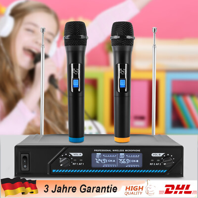 Funkmikrofon Wireless Microphone Mikrofon Set 2 Kanal UHF Hand Mikrofon LED DHL