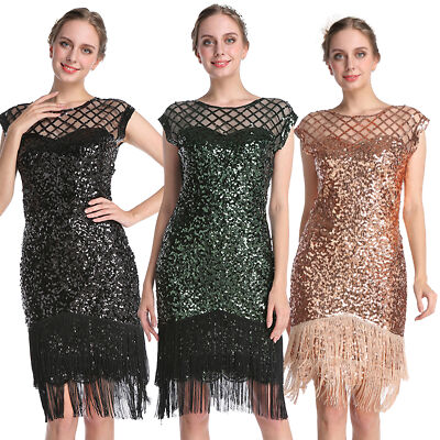 Women Roaring 20s Flapper Dresses 1920s Fringed Sequin Great