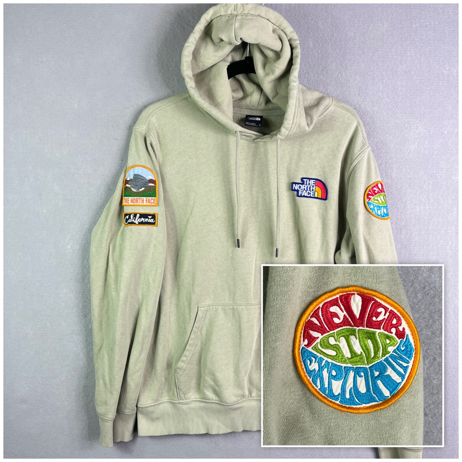 Sudadera The North Face Hombres M Novedad Parche Capucha Suéter Nunca Dejes de Explorar