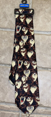 VTG Looney Tunes Mania Taz In Moods Warner Bros Neck Tie 1998 NOS Fun! 90s Style