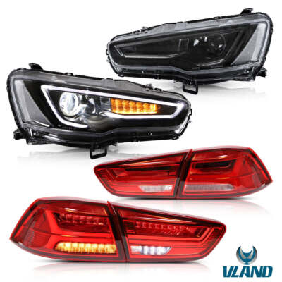 For 2008-2017 Mitsubishi Lancer/EVO LED Headlights& Tail Lights RED W/Sequential