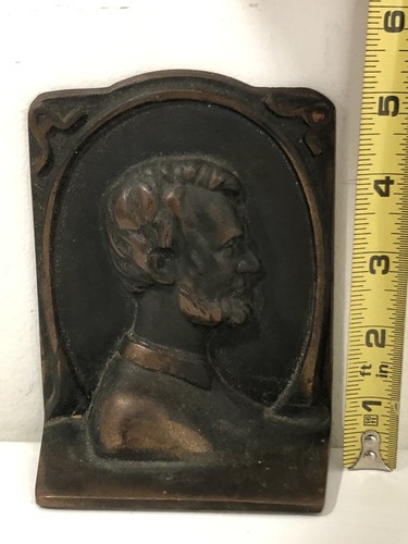 ONE Vintage Abraham Lincoln Cast Iron Antique Heavy Bookend 5.25” Copper Costed - Picture 2 of 10