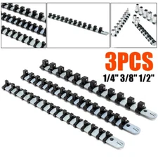 3PC Socket Organizer Mountable Sliding Holder Rail Rack Tool Storage 1/4 3/8 1/2