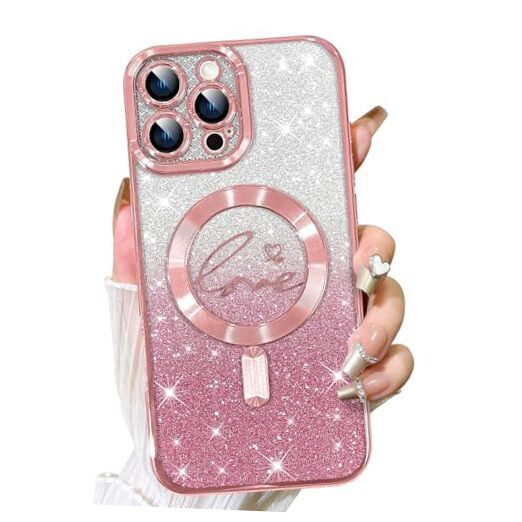 Designed for Case,Compatible with MagSafe Love Hearts iPhone 16 Pro Max Pink