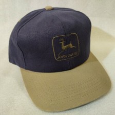 Vtg John Deere Canvas K-Products Blue Grey Trucker Snapback Cap Hat Made in USA