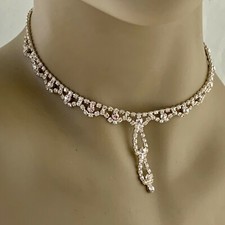 VINTAGE  SILVER TONE RHINESTONE NECKLACE VICTORIAN STYLE