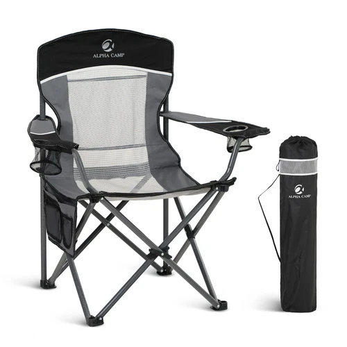 ALPHA CAMP Portable Oversized Mesh Back Camping Chair Folding Heavy Duty Black