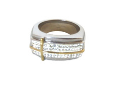 Men's Shiny Two-tone Ring with Cross design and CZ Stones Size 11