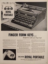 1940 vintage Royal typewriter Print Ad, Post World War II thumbnail