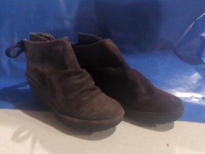 FLY LONDON Yama Brown Suede Lace Up Heel Backs Ankle Boots Womens 39 US 8
