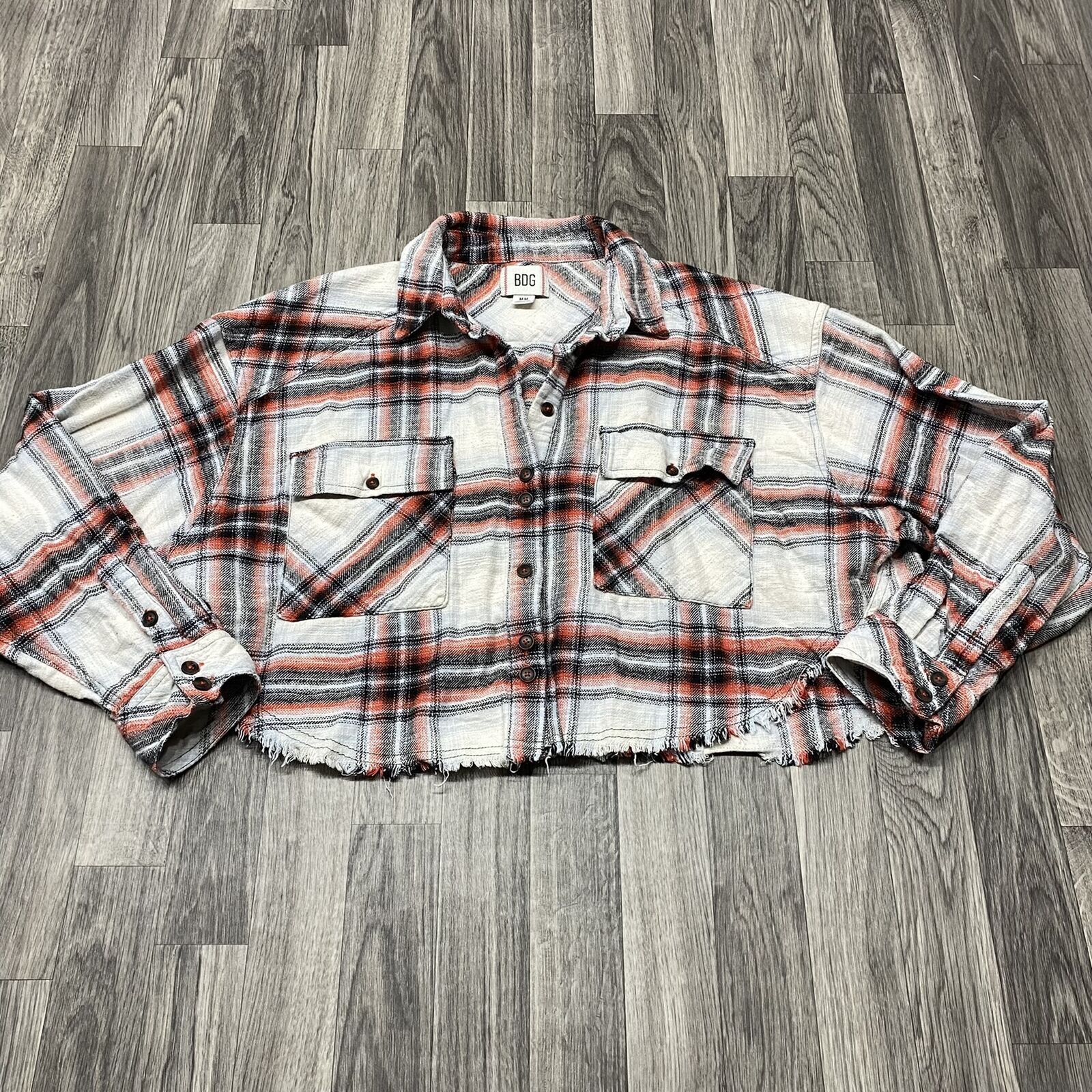 BDG Button Down Collared White & Orange Plaid Cro… - image 5