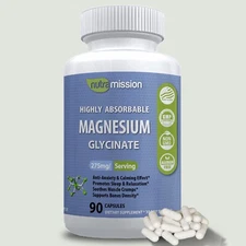 Highly Absorbable Magnesium Glycinate Capsules  - Calm, Sleep, Leg Cramp 90ct