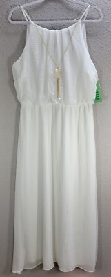 Tacera White Midi Halter Dress Greece Style Cocktail Decoration Chain Sz PL NWT