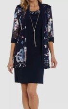 R  M Richards Women's Blue Necklace Dress And Printed-Jacket 2pc Set Size 8