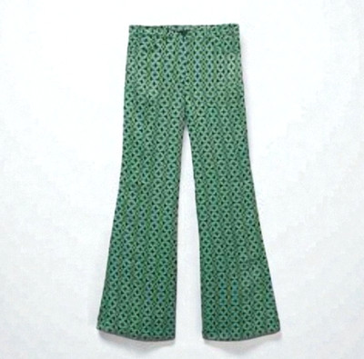 MNG By Mango Geometric Wide Leg Pants Size S Blue Green Chain Print Satin