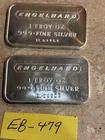 2 ENGELHARD 1 OZ. .999 FINE SILVER BARS "LOW NUMBERS"