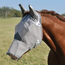 New Best Cashel Crusader Fly Mask, Long Nose with Ears Grey, Horse Free Shipping