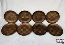Set of 8 Wooden Plates Weavewood Inc Minneapolis Walnut Mid Century  
