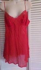Victoria's Secret Red Slip Nightgown Lace Trim Sheer L