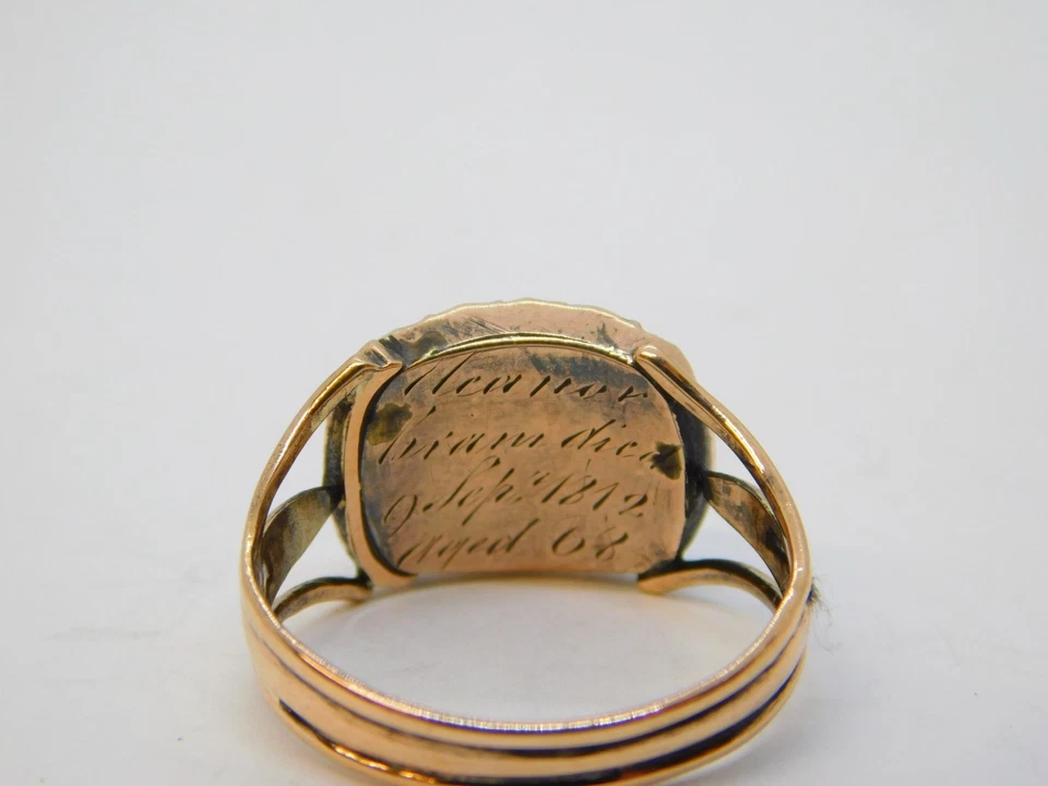 Georgian 9ct Rose Gold, Turquoise Mourning Ring 'Dearest Brian, 1812' Antique - Image 3 of 4