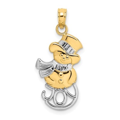 14k Gelbgold und Rhodium Schneemann mit Freude Anhänger