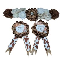 Maternity Sash and Corsage Set Mom to Be Daddy to Be Theme Baby Shower Decora...