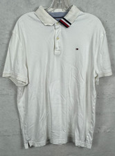 TOMMY HILFIGER Custom Fit Polo Shirt 100 Cotton Knit White Logo Flag S/S MEN XL