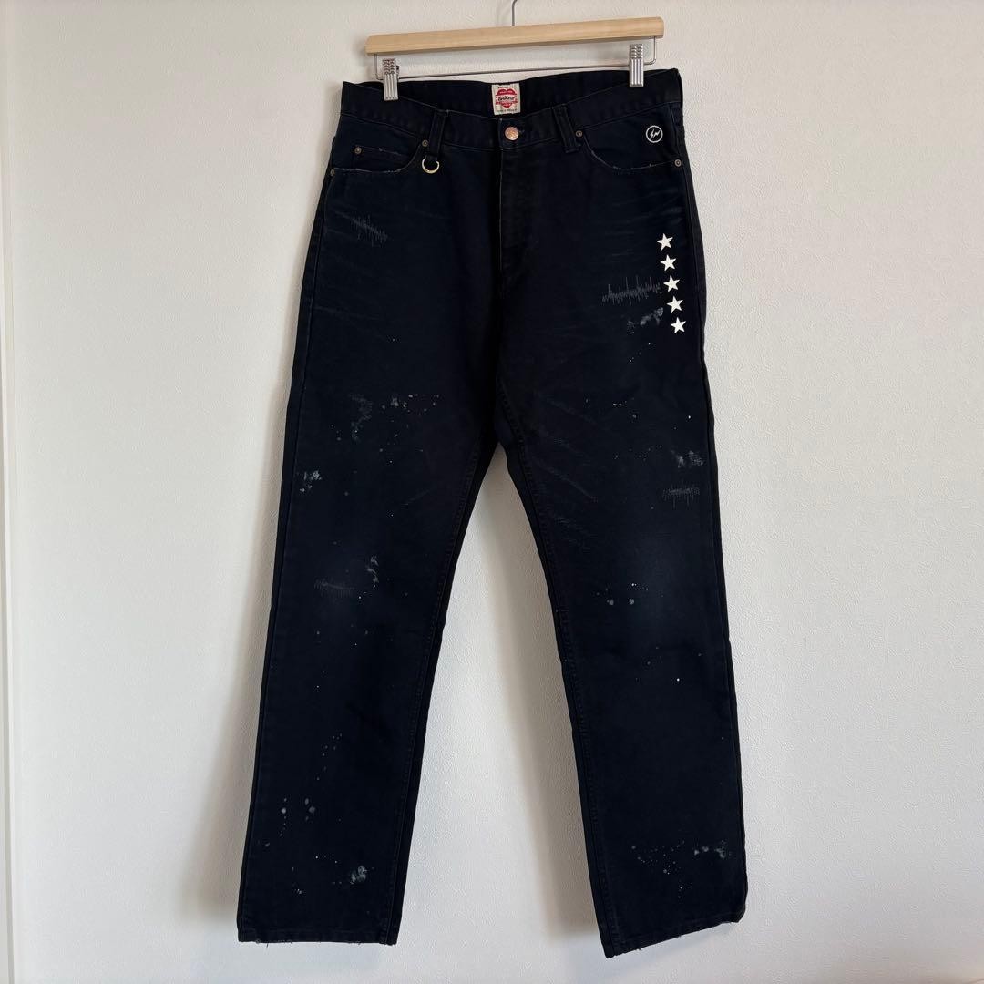 UE×fragment×Carharttクラッシュデニム36 Carhartt x Ue Fragment Collaboration Duck Pants Black Heart