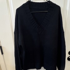 Men's 2XL Black Acrylic Knit V-Neck Long Sleeve Pullover Sweater