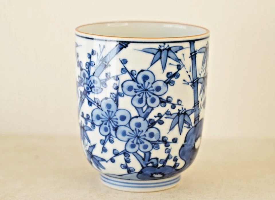 Japan Kiyomizu-ware FUKAMI RYOSEN Tea Cup Yunomi Flower & Bamboo Z006 - Image 3 of 4