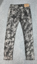 True Religion Jeans Womens 30 Gray Acid Wash Mid Rise Skinny Stretch Denim Logo