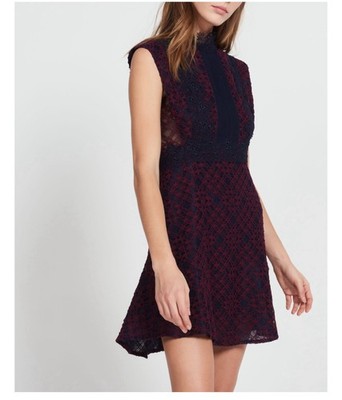 Sandro Paris Dress 1 Two Tone Lace Mini Sleeveless A Line RRP $595