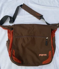 JanSport Brown & Orange Elefunk Messenger Bag Travel Padded Shoulder Strap