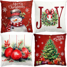 Federe Cuscini Divano Natale Rossa E Bianca 45X45, Set Di 4 Decorazioni Natalizi