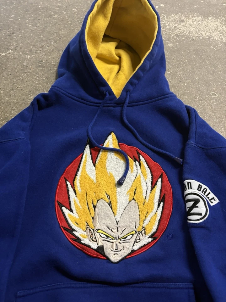 Винтажная толстовка с капюшоном 2001 аниме Dragon Ball Z Vegeta вышитая синяя - Изображение 2 из 4