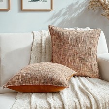 HAUSSY Rust Throw Pillow Covers 18x18 Set of 2 Chenille Tweed Textured Decora...