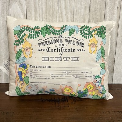 Vintage 1993 Baby Birth Certificate Pillow Keepsake Jungle 11x15 Luv  N Care USA
