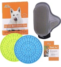 Dog Lick Mat  and Dog Brush Set, Slow Feeder Bowl Lick Pad with Super Suction