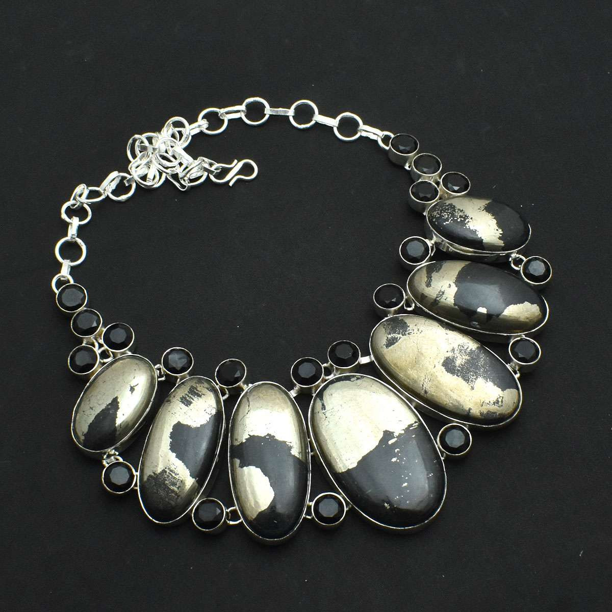 Apache Pyrite Black Onyx Gemstone Handmade Big Necklace Jewelry 142 Gms LBN-4478