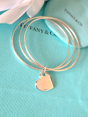 Tiffany & Co. Cut out Doble Herz Dreifach Draht Armreif Sterlingsilber Armband