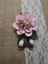 Vintage Capodimonte Pink Porcelain Flower Wall Plaque Made in Italy Floral Decor