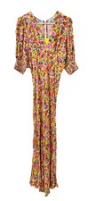 Rixo Target Floral Puff Sleeve V-neck Maxi Dress Multicolor Tropical READ Sz 6