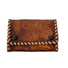 VTG STEERHIDE Western Hand Tooled Embossed Leather Key Wallet Holder Whip Stitch