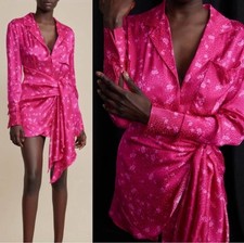 Acler Evanston Dress Womens 4 Pink Jacquard Satin Silky Wrap Ruched Romantic