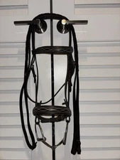 Fancy Stitched Padded Brown English Full Bridle W/ Slow Twist D Bit & Reins