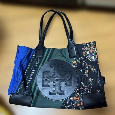TORY BURCH Cabas Tote En Nylon À Logo Floral Femme Multicolore Bleu Authentique - Photo 1/4