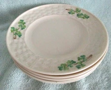 4 Belleek Plates Bread and Butter Basketweave Shamrock 1926 -1946 6 5/8" Black